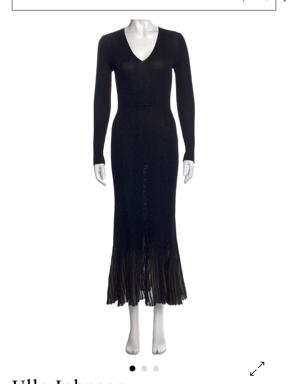 Ulla Johnson Black Ribbed Knit Long Sleeve Midi Dress with Flared Hem